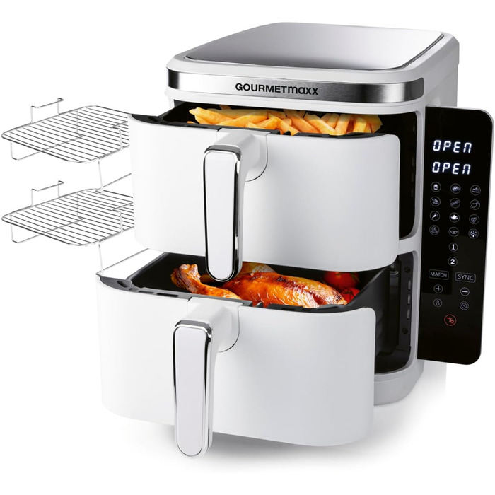 Фритюрниця повітряна GOURMETmaxx з 2 камерами, 10 л (2x 5л), вертикальна, з сенсорним дисплеєм