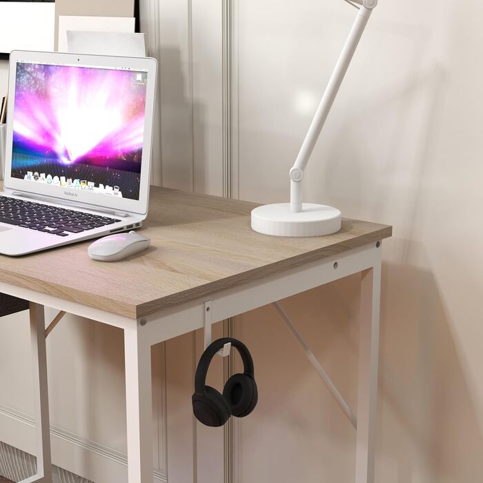 Малий письмовий стіл Panana 805075 см Комп'ютерний стіл Офісний стіл з тримачем для навушників і сумкою для зберігання, невеликий письмовий стіл для дому, офісу (бежевий), BOCD01-EN