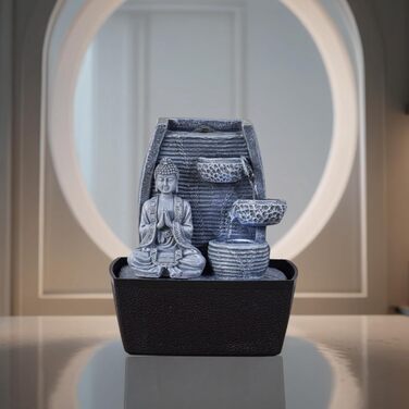 Кімнатний фонтан для дому у стилі Фен-Шуй з LED підсвічуванням, 24 см, сірий