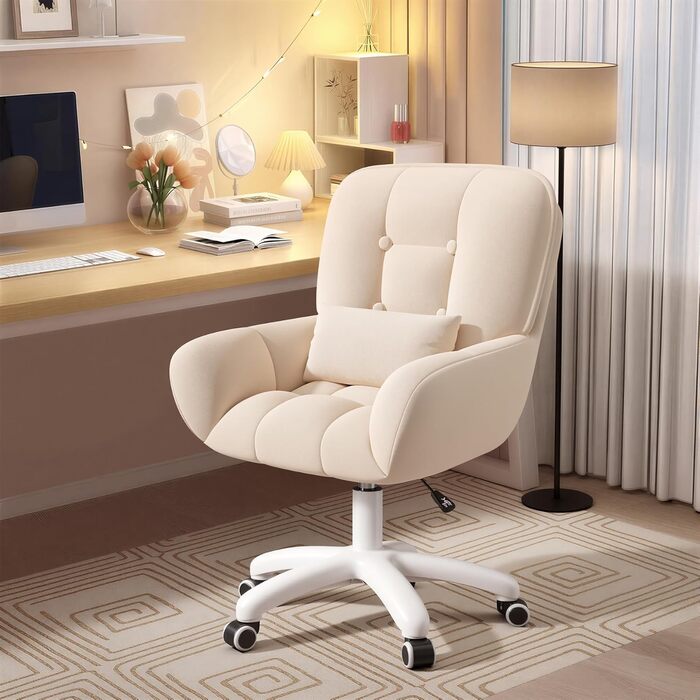 Ергономічне крісло 2-в-1 для дому та офісу: обертове, регульоване по висоті, з подушкою, велюр, бежеве