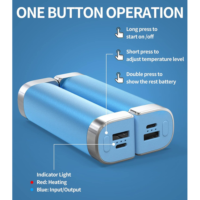 Електричні грілки для рук 5000mAh (2 шт.) - багаторазові, для дітей та дорослих, для активного відпочинку, зимовий подарунок, блакитні