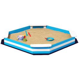 AIYAPLAY Sandpit 133 x 108 см Пісочниця Дерев'яна пісочниця з лавкою, захисна плівка для підлоги для 4 дітей 3-7 років Blue
