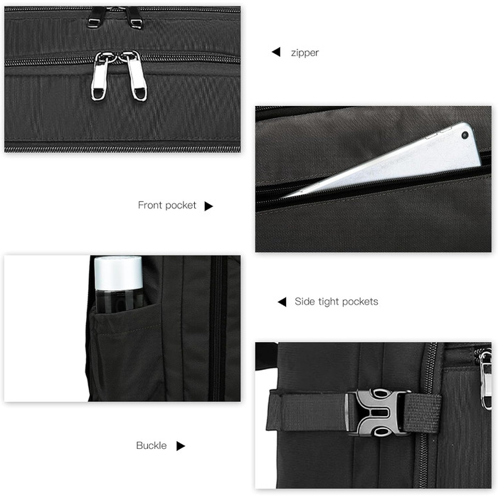 Рюкзак KONO для ручної поклажі літака, великий, водонепроникний, 55 x 35 x 20 см, 38L (Чорний)