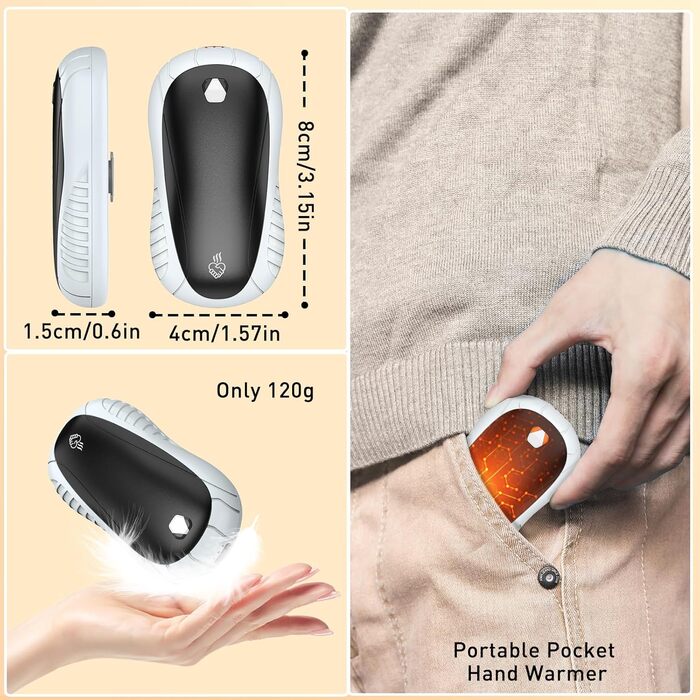 Електричні грілки для рук FANDLISS, 2 шт. - портативні, акумуляторні, 6000mAh, 3 режими нагріву, швидкий нагрів, ідеальний подарунок для спорту та зими