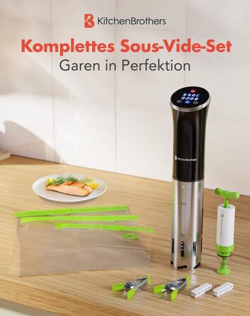 Су-від прилад KitchenBrothers - Су-від стік - Су-від набір - для приготування їжі за технологією су-від - 1200W, чорний, з аксесуарами