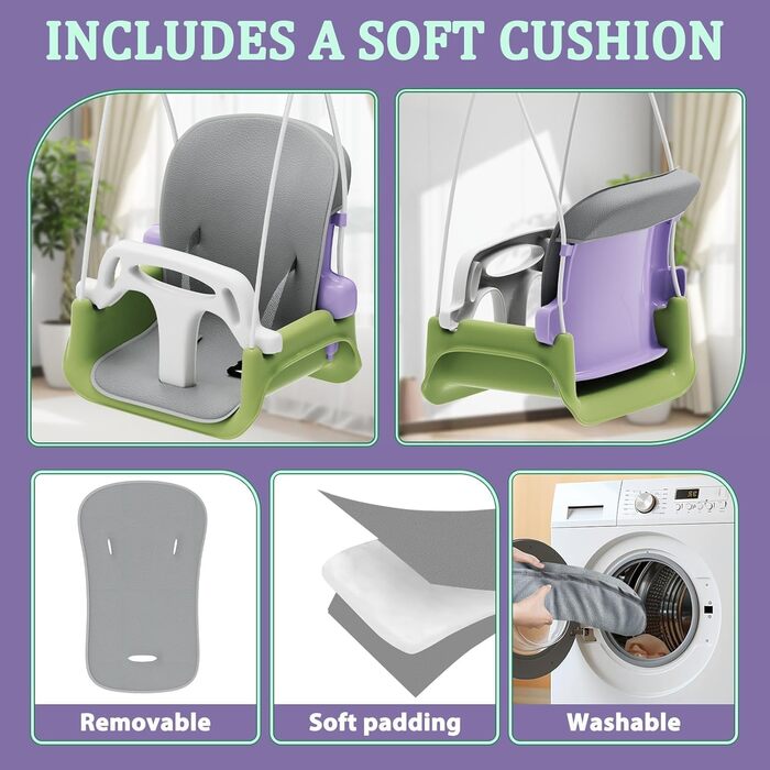 Дитяча гойдалка для саду з м'яким сидінням, складана, з металевим каркасом, для гри в приміщенні та на вулиці, легка в збиранні та зберіганні (зелена)