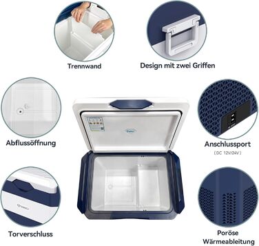 Автохолодильник BINGI 18л портативний 12/24V, 230V з функцією морозильника (-18°C до 15°C) для авто, кемпінгу, дому (синьо-білий)