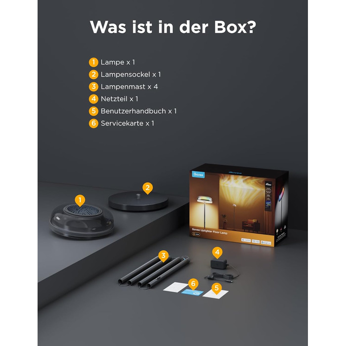 Світлодіодна торшер Govee RGBICWW з ефектом хвилі, багатозонне освітлення, 80+ режимів, Matter/Alexa, для вітальні, спальні