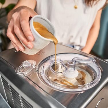 Електрична машина для приготування морозива Springlane 1.5 л з самоохолоджуючим компресором 150 Вт, з нержавіючої сталі з знімним контейнером для льоду, з рецептами (срібна)