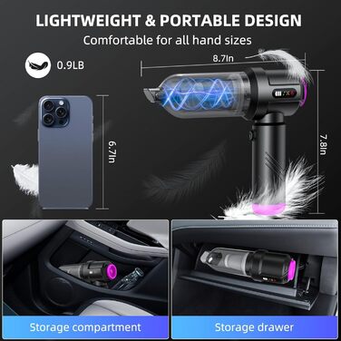 Акумуляторний автомобільний пилосос для авто та дому, потужність 17000 Па, 6000 мАг, ручний портативний пилосос для шерсті тварин, диванів та клавіатур з функцією обдуву