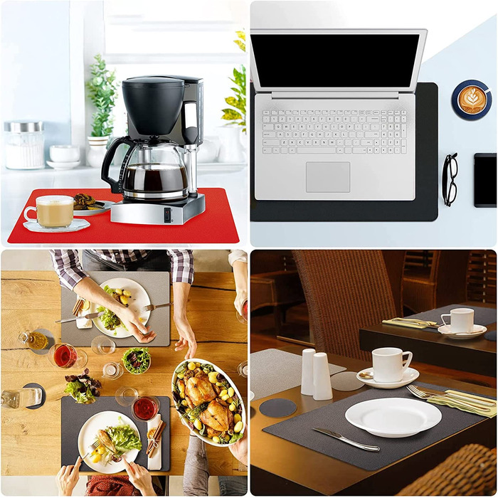 Набір з 6 підкладок під тарілки HELI MIAO, шкіряні, 43x30 см, чорний+сірий