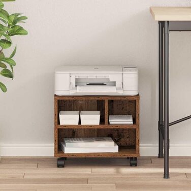 Підставка для принтера на колесах з полицями, білий ДСП, для офісу та робочого кабінету