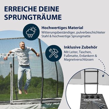 Батут садовий HUDORA Fantastic Complete Max: діаметр 300 см, з захисною сіткою, драбиною та захисним бортом, навантаження до 120 кг