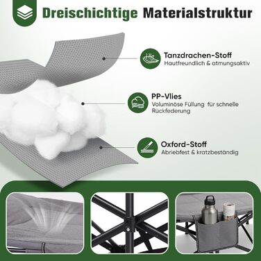 Складане кемпінгове ліжко Sekey з матрацом та бічною кишенею, 190 x 71 x 36 см, поширена шезлонг-ліжка для відпочинку на природі, в саду, на фестивалях та в подорожах