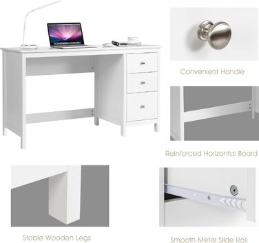 Комп'ютерний стіл LIFEZEAL з 3 шухлядами, 120 x 50 см, для офісу та робочого кабінету (білий)