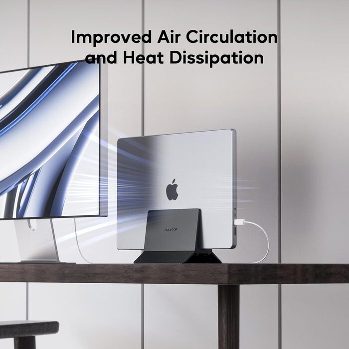 Підставка для ноутбука вертикальна, алюміній, регульована, сумісна з MacBook, iPad, Tablet, Mac mini (Чорний)