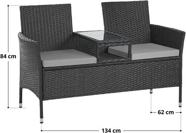 Лавка садова SVITA Chicago з поліротангу чорного кольору для саду та тераси