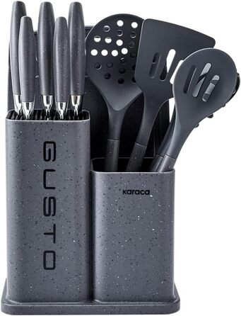 Набір ножів Karaca Gusto 12 предметів з обробною дошкою та кухонними аксесуарами (сірий)