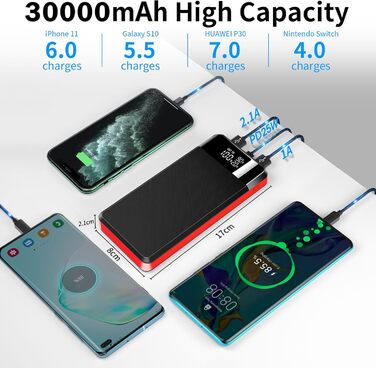 Входи/виходи, LED дисплей, ліхтарик, для смартфона/планшета, 30000mAh 25W PD3.0, 3