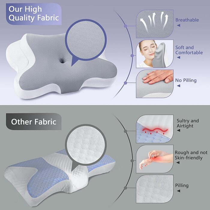 Подушка для шиї JINXIA: ортопедична, з memory foam, для сну на боці, спині та животі, сіра та біла
