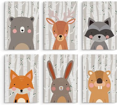 Набір з 6 дитячих постерів Hambient для кімнати дитини: тварини лісу (30x40 см, без рамки)