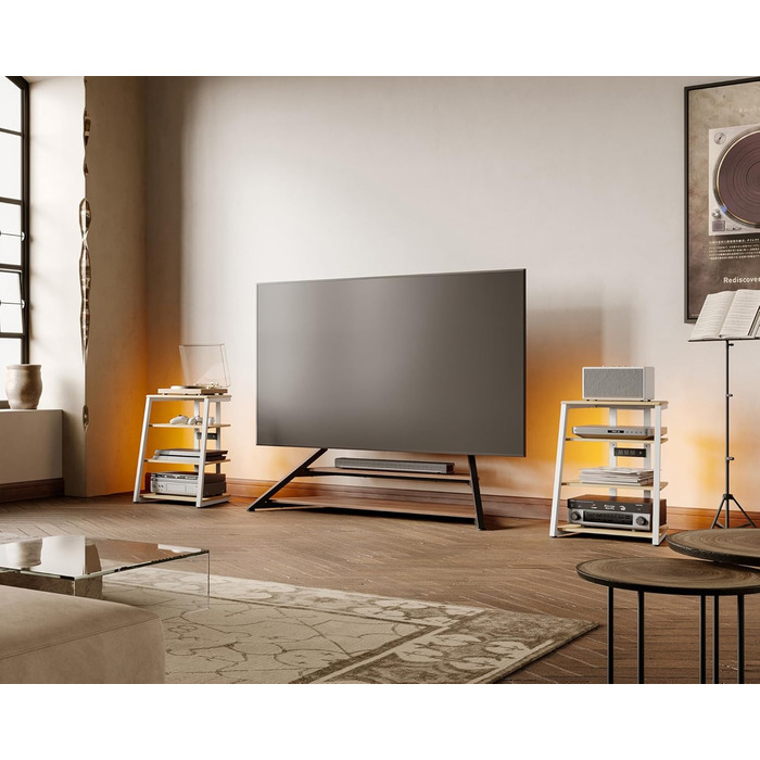 FITUEYES СТЕЛЖ HI-FI РЕГІАЛ з LED-підсвіткою та розетками для програвачів та стереосистем, 61 x 52 x 78 см