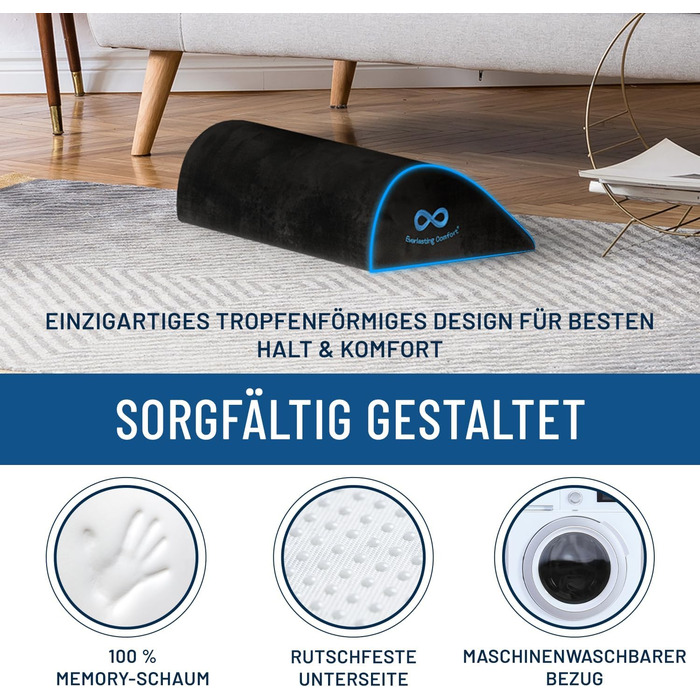 Підставка для ніг під стіл Everlasting Comfort з Memory Foam - ергономічна, чорна