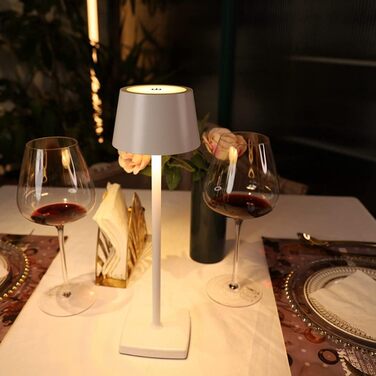 Настільна лампа бездротова 2 шт., 6000mAh, цинковий сплав, IP54, регулювання яскравості, тепле світло, для дому та закладу