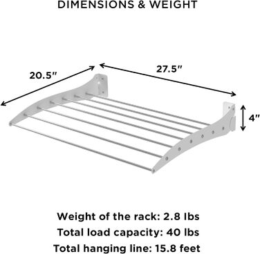 Сушильна стійка Step Up - настінна - Висувна - Складна сушарка, складна для внутрішнього або зовнішнього використання - Компактна конструкція, вантажопідйомність 30 кг, кабель 8,4 м ( ) (вертикальний сірий, 70 см)