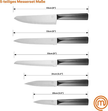 Набір кухонних ножів Masterchef 5 шт. з нержавіючої сталі, професійний, з японським дизайном