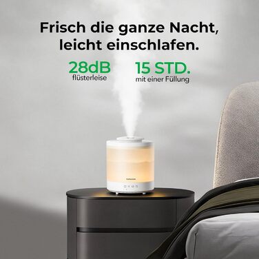 Зволожувач повітря Homvana для спальні 1.5л, ультразвуковий, з аромадифузором для ефірних олій, LED, BPA-Free