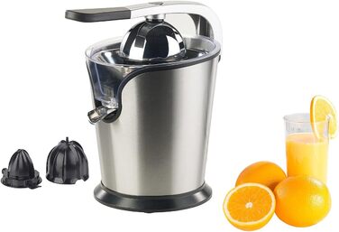 Соковижималка для апельсинів Rosenstein & Shne електрична соковижималка для цитрусових з нержавіючої сталі, 2 насадки, контейнер для соку, 160 Вт (електрична соковижималка для апельсина, електрична соковижималка для апельсинів, ідея для подарунка)