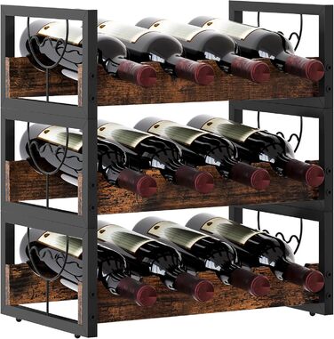 Стелаж для вина на 12 пляшок, 3 яруси, підставка для вина, органайзер для пляшок, античний коричневий