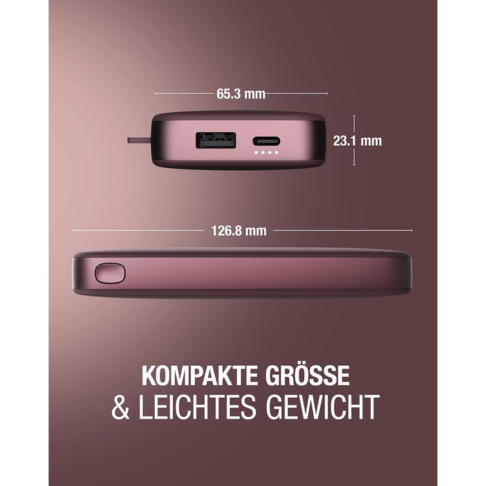 Пауербанк 12000 мАг USB-C швидка зарядка - Deep Mauve