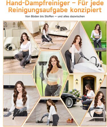 Пароочисник Gautye 3-рівневий регульований руків'я, нагрів за 10 секунд, бак 2L, 18 насадок, для кухні, ванної, підлоги, авто, вікон, чорний