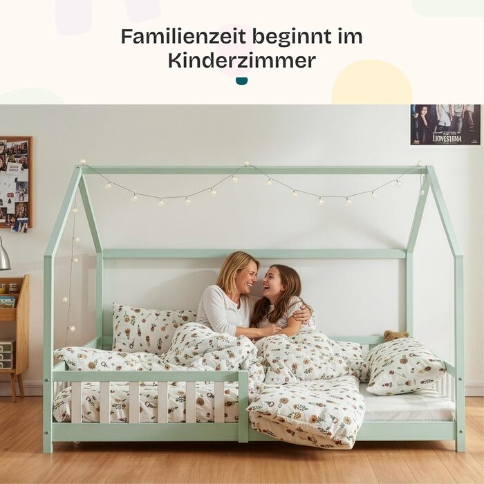 Дитяче ліжко Hesel Hausbett: біле, з бортиками та ламелями, Montessori, 120x200 см