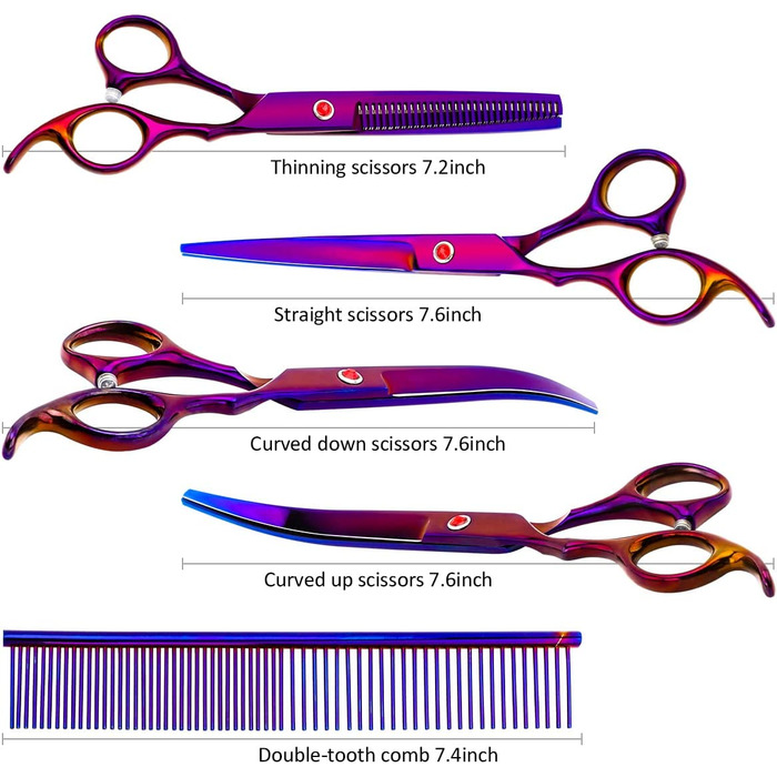 Професійні ножиці для стрижки собак з нержавіючої сталі, прямі ножиці для схуднення, вигнуті, для собак і домашніх тварин, набір ножиць для кішок (фіолетовий)