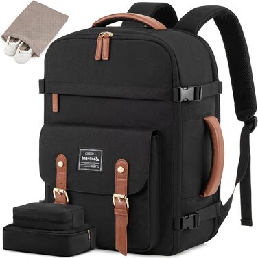 Рюкзак LOVEVOOK для ручної поклажі в літак, жіночий, водонепроникний, універсальний, для ноутбука 17 дюймів, шкільний, для студентів, подорожей, чорний/коричневий, 45x32x15 см