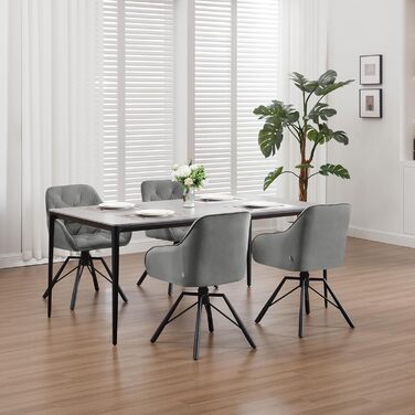 WOLTU Комплект з 4-х обертових стільців для їдальні, з підлокітниками, 360° обертання, для кухні та вітальні, з м'яким оксамитовим покриттям, сірий