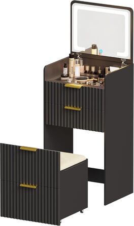 Трюмо Lvifur з LED-дзеркалом та 3 шухлядами, кутовий, для спальні, квартири, гуртожитку, білий (чорний)