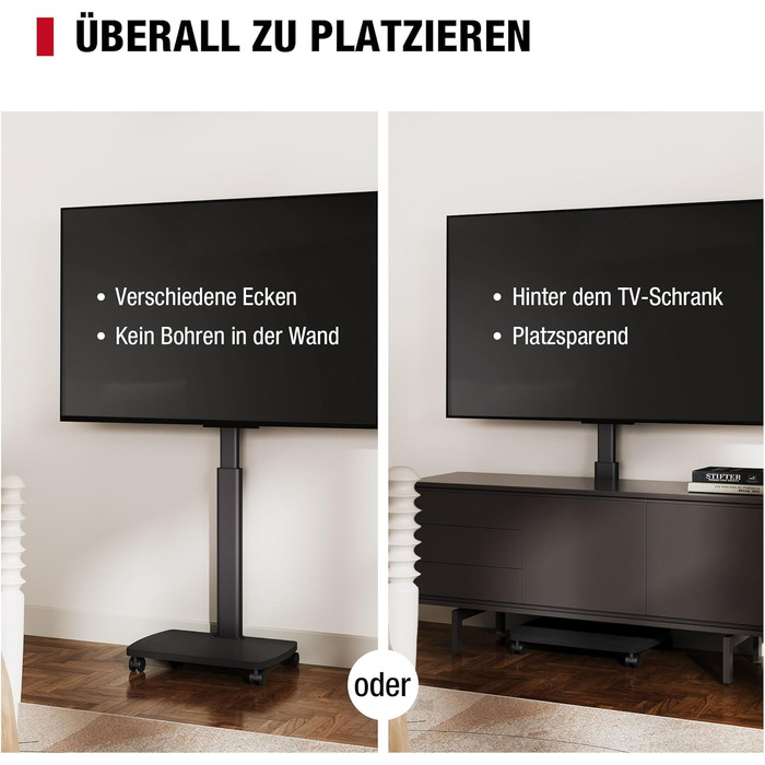Підставка для телевізора мобільна з дерев'яною основою, поворотна, для TV 19-42 дюйми, чорна, до 20 кг, VESA 200x200 мм