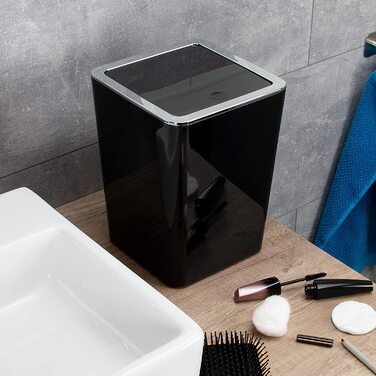 Косметичне відро для ванної кімнати bremermann серії Savona з відкидною кришкою, пластикове відро для ванни, 5,5 літра (чорне, кутове)