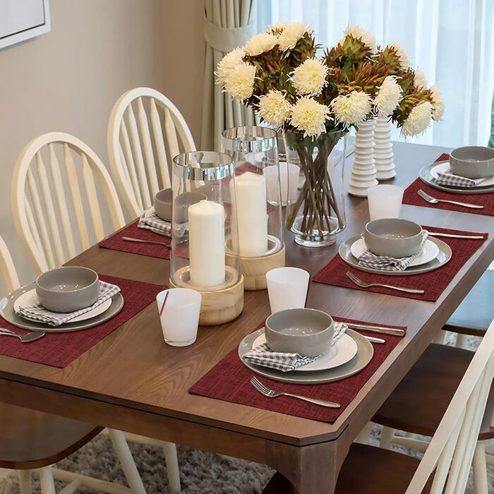 Набори тканинних серветок на стіл, 8 шт, Бордовий колір, Стійкі до високих температур, Легко миються, для кухні