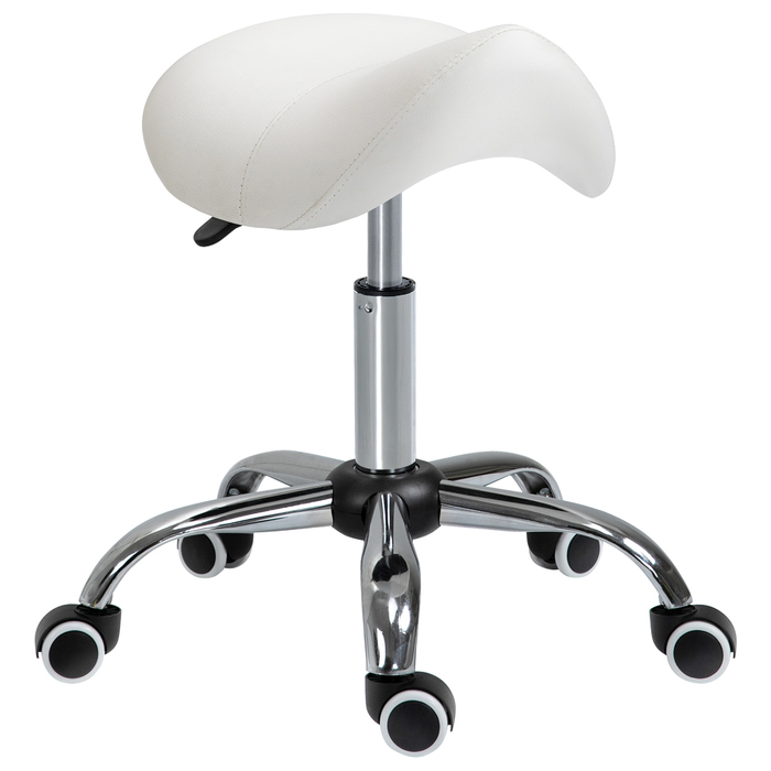 HOMCOM Rolling Stool Поворотний табурет з регульованим по висоті сідлом з оббивкою білого кольору для офісу та дому