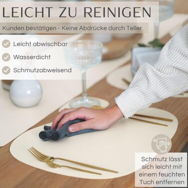 Набір Mahewa® з 6 преміум-підставників для столу з екошкіри, 6 шт. - підставки під тарілки, миються та водонепроникні, підставка під тарілки з імітацією шкіри (крем-бежевий, овальна з тримачем)