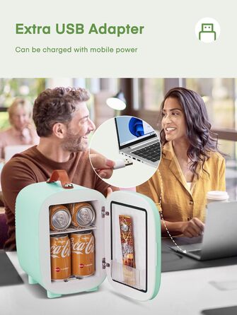 Міні холодильник FOHERE 5 літрів / 6 банок, USB живлення, 220V AC/12V DC, для напоїв та догляду за шкірою, білий (зелений)