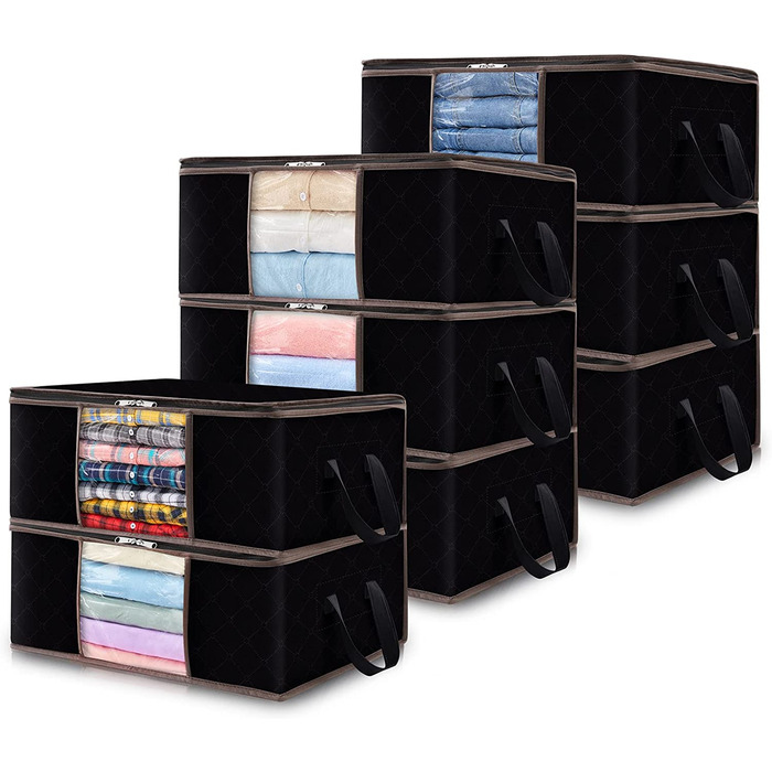 Набір органайзерів для зберігання сумок Lifewit 35L, складні ящики для зберігання з посиленою ручкою, міцна тканина, прозоре вікно для рушників, светрів, футболок, (8 шт., чорний)