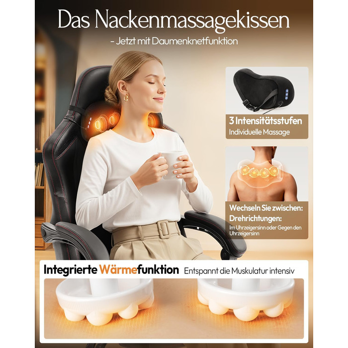 Ігровий крісло Dowinx з масажем, ергономічний дизайн, підтримка попереку та шиї, до 135 кг, шкіряне, чорний