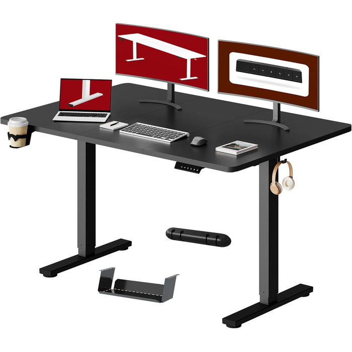 Регульований стіл Sanodesk 110x54 см - компактний стоячий стіл з аксесуарами, для маленьких приміщень, з антиколізійним захистом (білий). Також доступний розмір 140x60 см (чорний)