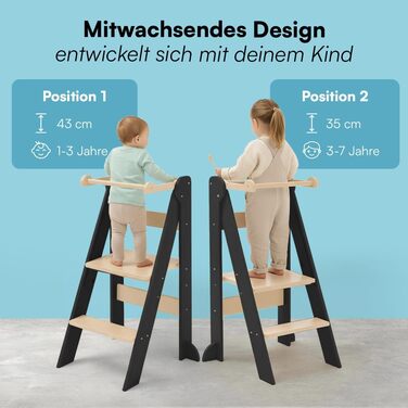 Bellabino Tay - навчальний столик-лесенка для дітей від 1 року. Регульована висота, складаний, білий, дерев'яний (бірка), безпечний, з захистом від перекидання. Montessori